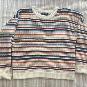 525 America Striped Knit Sweater in Cream and Blue